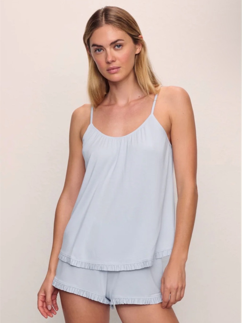 Eberjey Gisele TENCEL™ Modal Ruffle Cami & Shortie Short Set Ice Blue Size Large